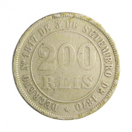 Moeda V-019 200 Réis 1876 MBC Data Difícil C/ Marca Verniz Cupro Níquel Ø32mm 15gr.*