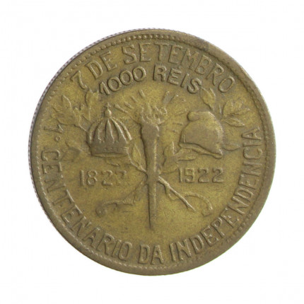 Moeda V-123 1000 Réis 1922 MBC+ Centenário da Independência do Brasil 1822 - 1922 Bronze Alumínio Ø26,7mm 8gr.