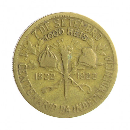 Moeda V-123 1000 Réis 1922 MBC Centenário da Independência do Brasil 1822 - 1922 Bronze Alumínio Ø26,7mm 8gr.