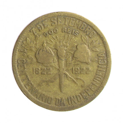 Moeda V-122 500 Réis 1922 MBC Centenário da Independência do Brasil 1822 - 1922 Bronze Alumínio Ø22,5mm 4gr.