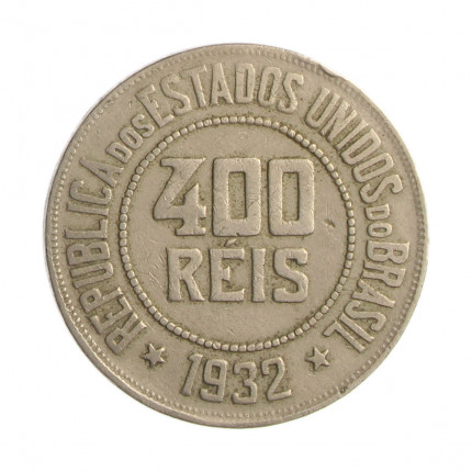 Moeda V-120 400 Réis 1932 MBC Data Difícil Cupro Níquel Ø30mm 12gr.