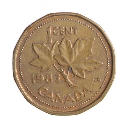 Moeda KM#132 1 Cent 1983 MBC Canadá América Bronze Ø19,1mm 2,5gr.