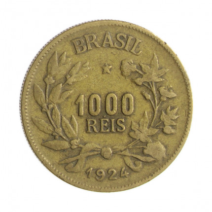 Moeda V-128 1000 Réis 1924 MBC Bronze Alumínio Ø27mm 8gr.