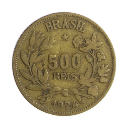 Moeda V-124 500 Réis 1924 MBC Bronze Alumínio Ø22,5mm 4gr.