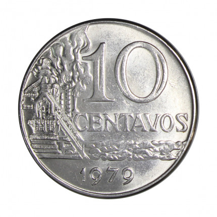 Moeda V-303 10 Centavos 1979 SOB/FC Data Difícil Aço Inox Ø23mm 4,2gr.