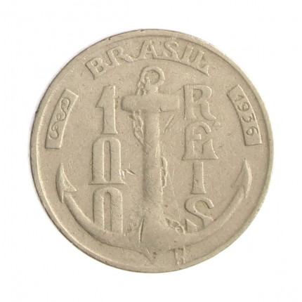 Moeda V-140 100 Réis 1936 MBC Tamandaré Cupro Níquel Ø20mm 4,5gr.