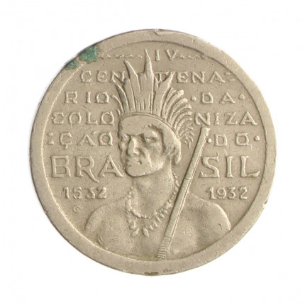 Moeda V-135 100 Réis 1932 MBC Vicentina 4º Centenário da Colonização do Brasil Cupro Níquel Ø20mm 5gr.