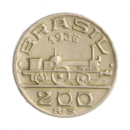 Moeda V-143 200 Réis 1936 MBC Visconde de Mauá C/Marca de Verniz Cupro Níquel Ø23mm 6gr.