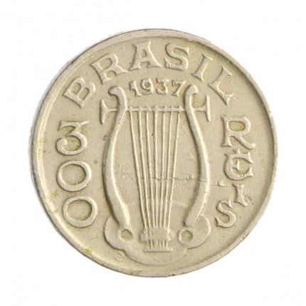 Moeda V-147 300 Réis 1937 MBC Carlos Gomes C/Marca de Verniz Cupro Níquel Ø25mm 8gr.