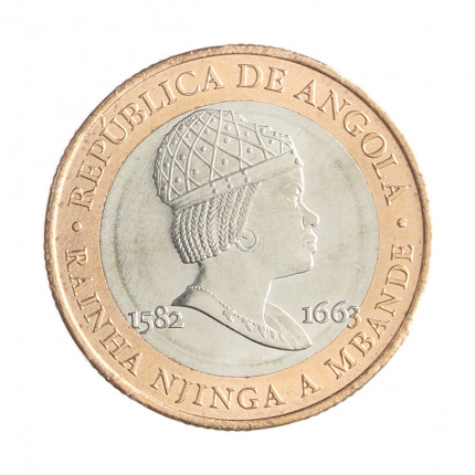 Moeda KM#111 20 Kwanzas 2014 FC Angola África Rainha Njinga A Mbande (1582-1663) Bimetálico Ø28mm 2,56gr.