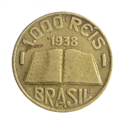 Moeda V-159 1000 Réis 1938 MBC José Anchieta C/Sinais Verniz Bronze Alumínio Ø24,5mm 7gr.