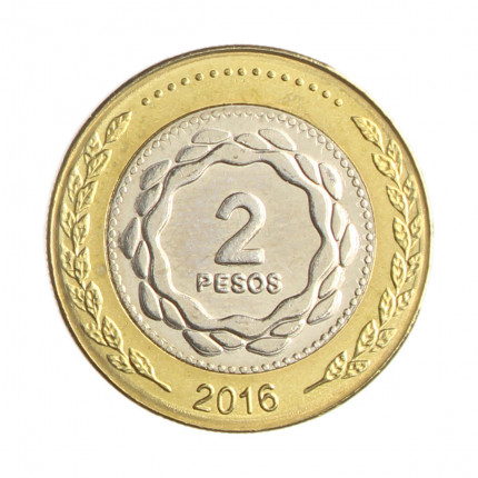 Moeda KM#165 2 Pesos 2016 FC Argentina América Bimetálico Ø24,5mm 7,2gr.