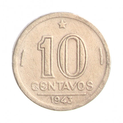 Moeda V-179a 10 Centavos 1943 MBC Getúlio Vargas Níquel Rosa Ø17mm 3gr.