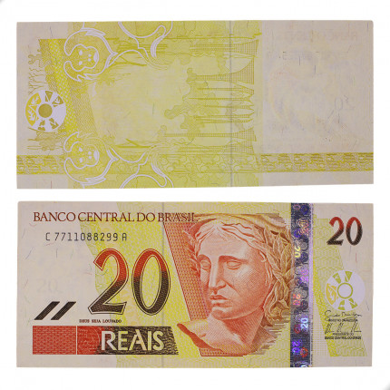 Cédula C-308 20 Reais 2010 Ausência Completa de uma Impressão FE - Guido Mantega / Alexandre A. Tombini