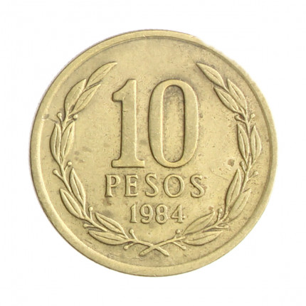 Moeda KM#218 10 Pesos 1984 SO MBC Chile América Latão R Níquel Ø21mm 3,5gr.