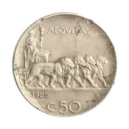 Moeda KM#61.1 50 Centesimi 1925 R MBC Itália Europa Níquel Ø23,9mm 5,5gr.