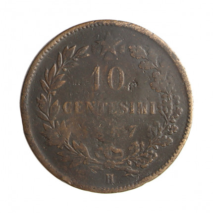 Moeda KM#11.3 10 Centesimi 1867 H BC Itália Europa Bronze Ø30mm 10gr.