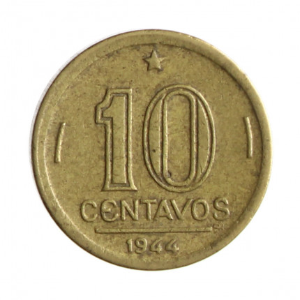 Moeda V-180 10 Centavos 1944 MBC+ C/Sigla Bronze Alumínio Ø17mm 3gr.