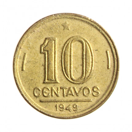 Moeda V-199 10 Centavos 1949 MBC C/Sinais de Limpeza Bronze Alumínio Ø17mm 3gr.
