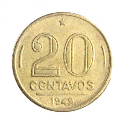 Moeda V-207 20 Centavos 1949 MBC C/Sinais de Limpeza Bronze Alumínio Ø19mm 4gr.