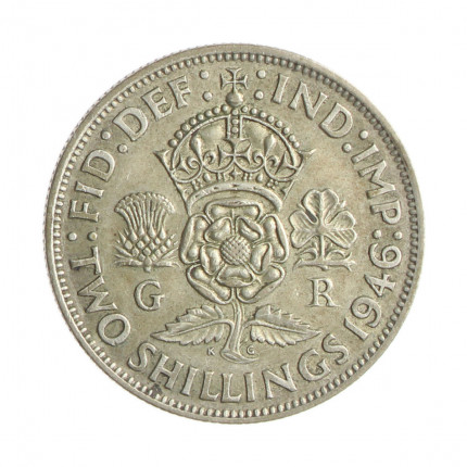 Moeda KM#855 2 Shillings 1946 MBC+ Reino Unido Europa Prata 0.500 Ø28,5mm 11,31gr.