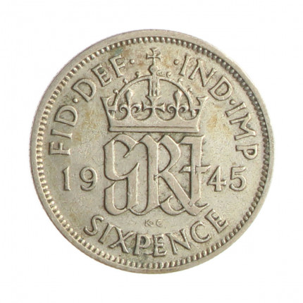 Moeda KM#852 6 Pence 1945 MBC+ Reino Unido Europa Prata 0.500 Ø19,3mm 2,83gr.