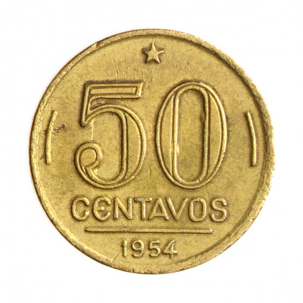 Moeda V-221 50 Centavos 1954 MBC C/Sinais de Limpeza Bronze Alumínio Ø21mm 5gr.