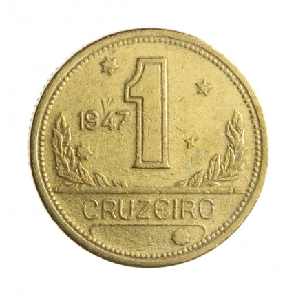 Moeda V-229 1 Cruzeiro 1947 MBC C/Sinais de Limpeza Bronze Alumínio Ø23mm 7gr.