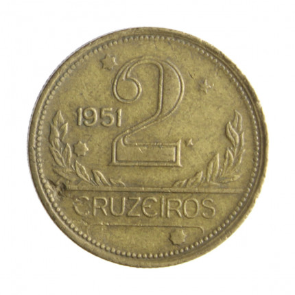 Moeda V-246 2 Cruzeiros 1951  MBC  Data Difícil Bronze Alumínio  Ø25mm 8gr.