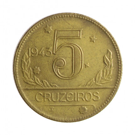 Moeda V-253 5 Cruzeiros 1943 MBC+ Bronze Alumínio Ø27mm 9gr.