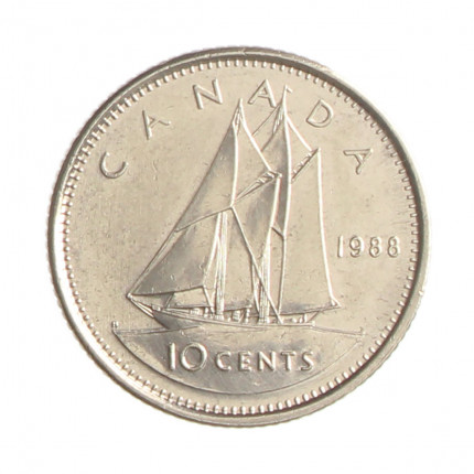 Moeda KM#77.2 10 Cents 1988 MBC Canadá América Níquel Ø18,03mm 2,07gr.