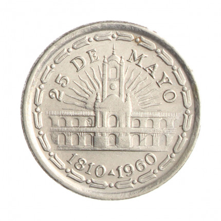 Moeda KM#58 1 Peso 1960 (1810) MBC Argentina América 150º Aniversário Revolução Maio Aço R Níquel Ø25,5mm 6,5gr.