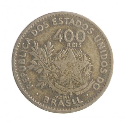 Moeda V-056 400 Réis - MBC MCMI (1901) Cupro Níquel Ø30mm 12gr.