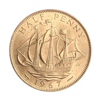 Moeda KM#896 1/2 Penny 1967 SOB/FC Reino Unido Europa Bronze Ø25,4mm 5,67gr.