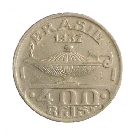 Moeda V-150 400 Réis 1937 MBC  C/Sinais de Verniz Cupro Níquel  Ø28mm 10gr.*