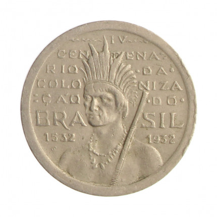 Moeda V-135 100 Réis 1932 MBC+ 4º Centenário da Colonização do Brasil Cupro Níquel Ø20mm 5gr.