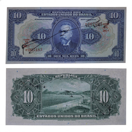 Cédula R-110C 10 Mil Réis 1936 Autografada: número, estampa e série juntos FE