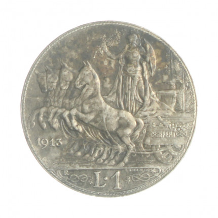 Moeda KM#45 1 Lira 1913 MBC+ Itália Europa Prata 0.835 Ø23mm 5gr.