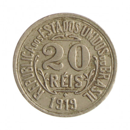 Moeda V-058 20 Réis 1919 MBC Sem Ponto Cupro Níquel Ø15,5mm 2gr.