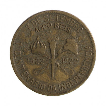 Moeda V-123 1000 Réis 1922 BC/MBC Centenário da Independência do Brasil 1822 - 1922 Bronze Alumínio Ø26,7mm 8gr.*