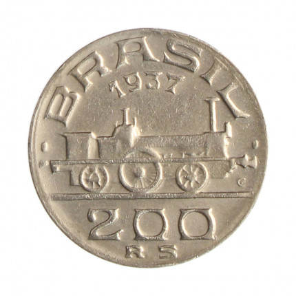Moeda V-144 200 Réis 1937 MBC/SOB Visconde de Mauá Cupro Níquel Ø23mm 6gr.*