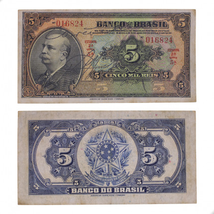Cédula R-203A 5 Mil Réis 1930 Duas chancelas MBC+
