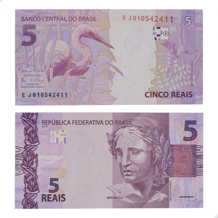 Cédula C-343 EJ 5 Reais 2017 SOB/FE - Henrique de C. Meirelles / Ilan Goldfajn