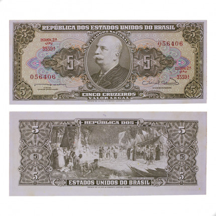 Cédula C-072 5 Cruzeiros 1963 C/ Manchas SOB/FE