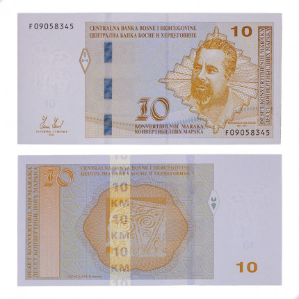 Cédula P#72 10 Konvertibilnih Maraka 2008 Bósnia e Herzegovina Europa FE