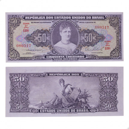 Cédula C-090 50 Cruzeiros 1954 Escassa SOB/FE