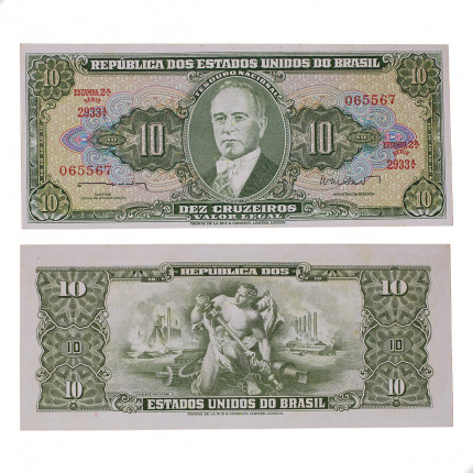 Cédula C-082 10 Cruzeiros 1962 C/ Mancha SOB/FE
