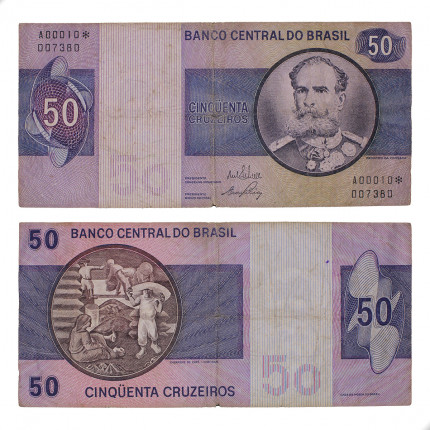 Cédula C-142a 50 Cruzeiro 1970 Série 00010 *A UTG