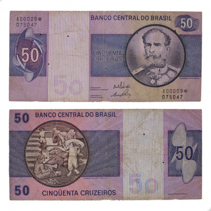 Cédula C-142a 50 Cruzeiro 1970 Série 00009 *A Escassa C/ Furos de Traça na Espessura de uma Agulha UTG