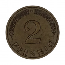 Km#106 2 Pfenning 1958 D - Munique MBC Alemanha República Federativa Europa